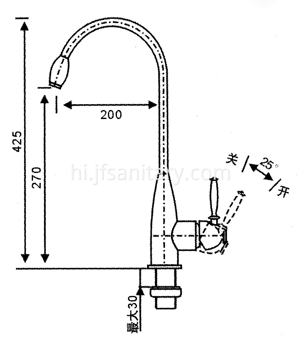 Size Of Brushed Chrome Deck Mounted Single Lever Kitchen Faucets